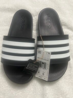 adidas Black Slide Sandals with White Stripes